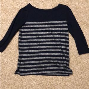 Gap 3/4 sleeved  navy silver horizontal stripes